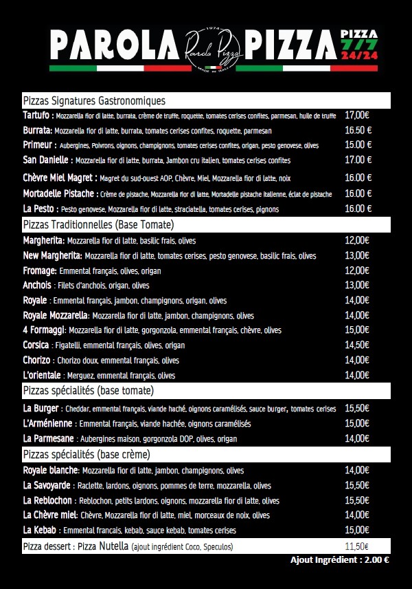 Carte Parola Pizza Ollioules